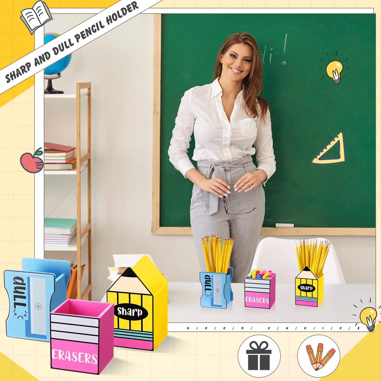 Gilprop 3 Pcs Sharp and Dull Pencil Holder for Classroom Eraser Buckets Wooden Shaped Pencil Dispenser Finished Pen Holder No DIY for Back to School Teachers Classroom Management(Plain)