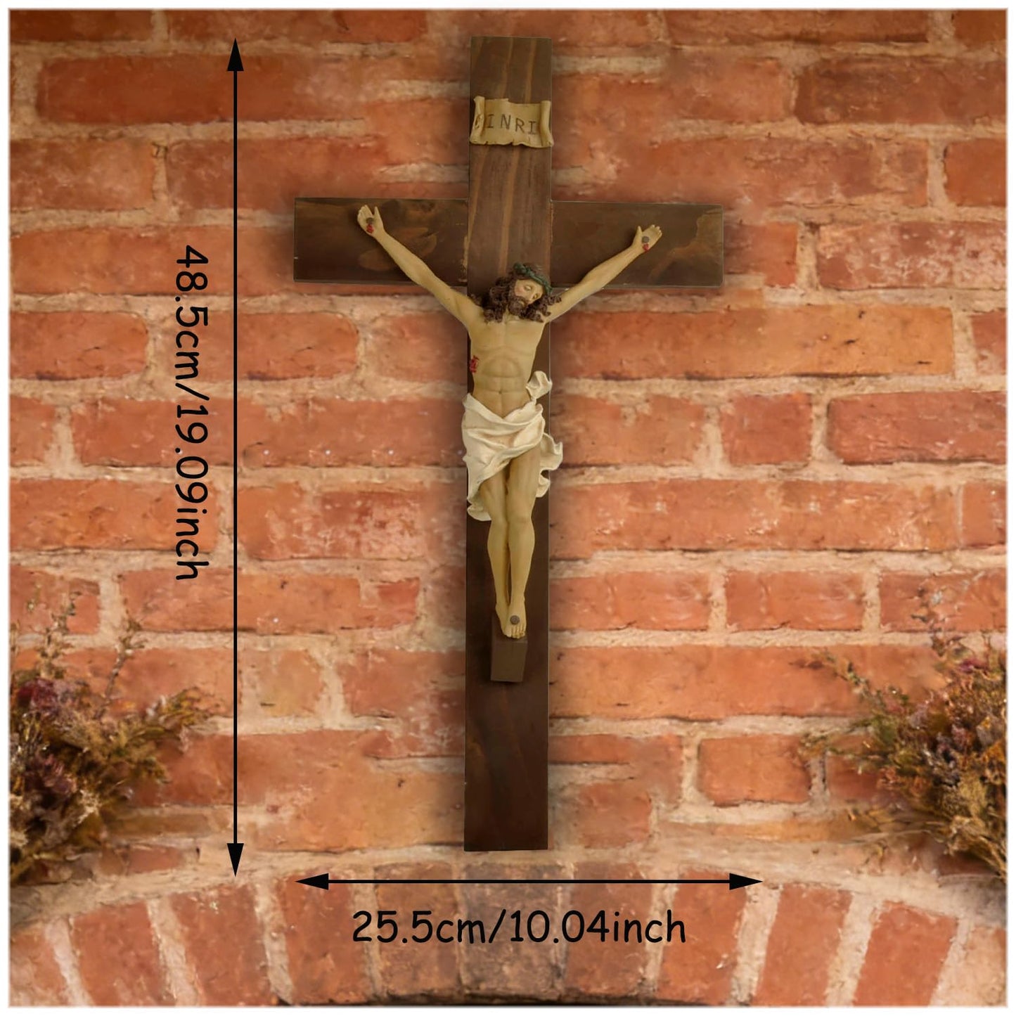 ENNAS Large Wall Crucifix with Resin Jesus Figurine 19 Inch Wooden Cross with Metal Hook Handcrafted Religious Wall Decor for Home, Church, or Prayer Room Christian Catholic Gift