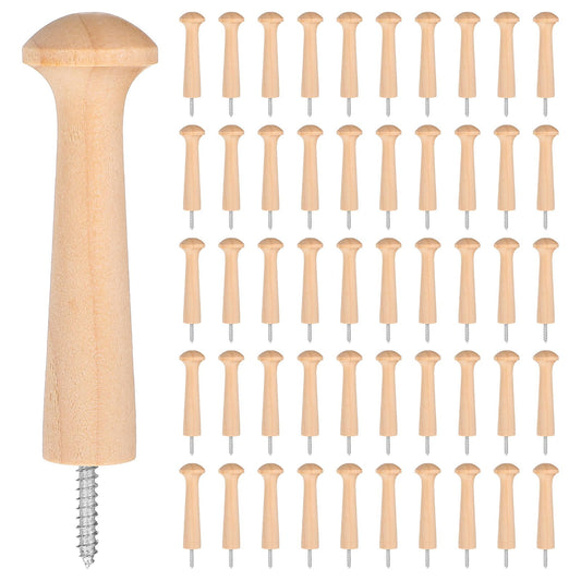 50 Pcs Wooden Shaker Peg Screw-on Pegs 2.87 Inch Long Unfinished Wood Shaker Racks for Hanging Clothes Hats Towel and More DIY Paint Color (Wood Color)