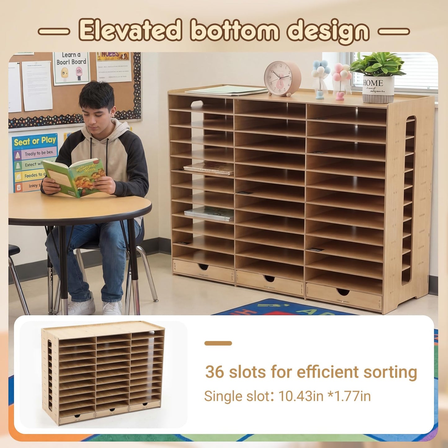 Colingmill Classroom Mailboxes Wooden Teacher Student Mailboxes for Classroom Literature Paper Organizer Compartments with Drawers, Sturdy Ease Setup for Home Office School(36 Slots)