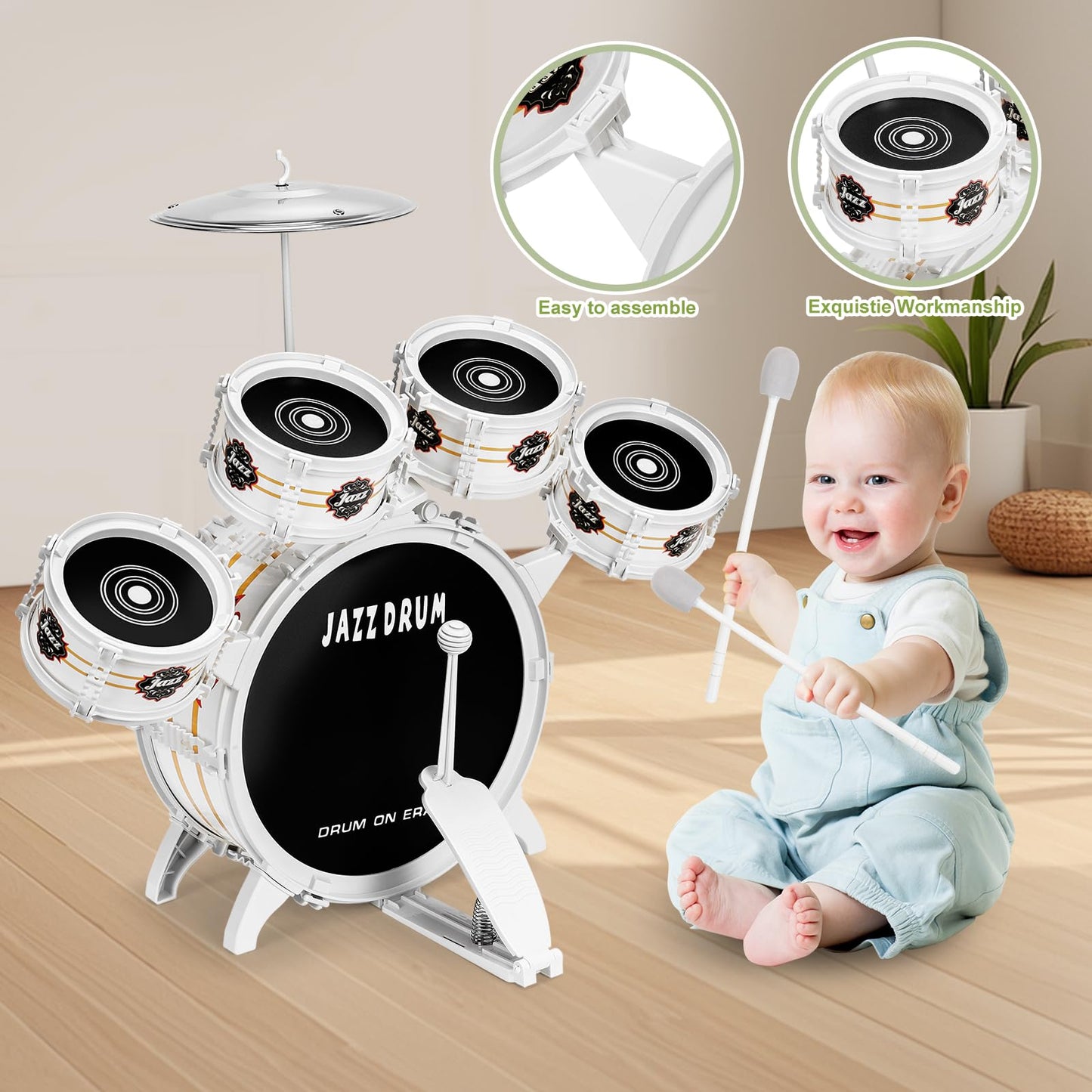 Kids Drum Set for Toddlers 1-3 - Musical Toy Drums Set for Kids - 5 Drums Musical Instruments Toys for 3 4 Year Old Brithday Ages 3-5