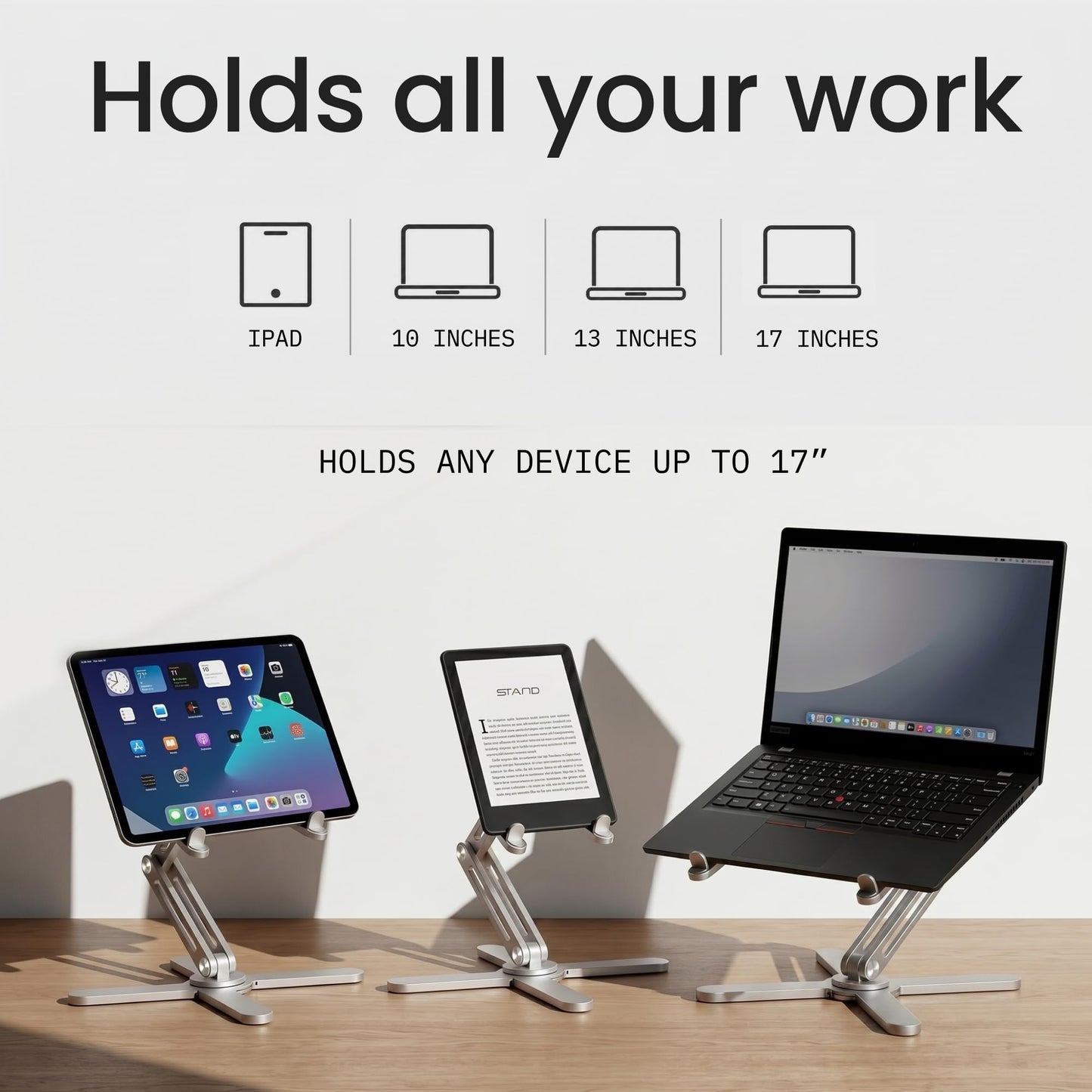 STXND Model-X 2.0 Laptop Stand, Laptop Stand for Desk Adjustable Height, 360 Rotating Laptop Riser Aluminum Portable Foldable Computer Stand for MacBook Pro Air 10–17 inches (Polar White)