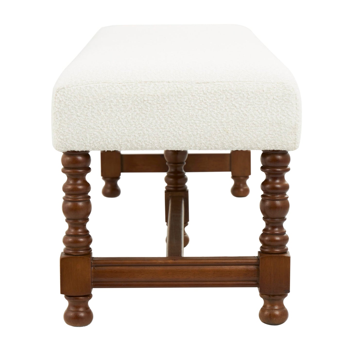 Deco 79 Fabric Home Bench Entryway Bench with Brown Traditional Wood Turned Legs, Bedroom Bench 59" x 16" x 17", Cream