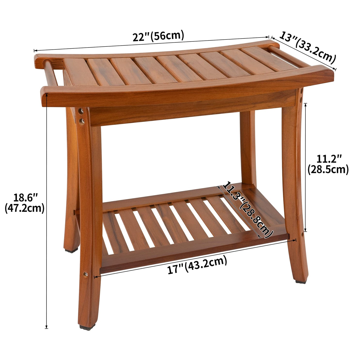 Utoplike Teak Shower Bench Seat with Handles and Wood Shower Foot Stool for Shaving Legs Portable Wooden Spa Bathing Stool