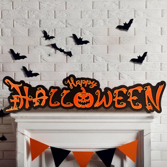 Yousoontic Large Gothic Happy Halloween Wooden Yard Sign Giant Black Orange Trick or Treat Porch Signs Wall Decor for Fence Garage Outdoor Backdrop Props(47.2 x 11.8 Inch)