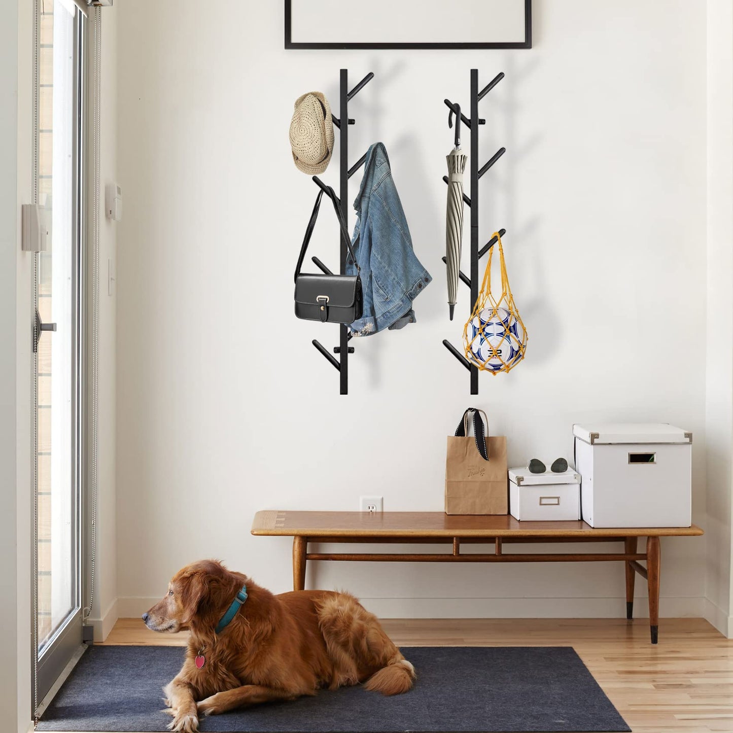 GAWAMAY Vertical Coat Rack Wall Mount Set of 2, Black Modern Metal Coat Hanging Cowboy Hat Rack for Wall, Mounted Coat Hooks Organizer for Entryway (H-33.4") (Black)