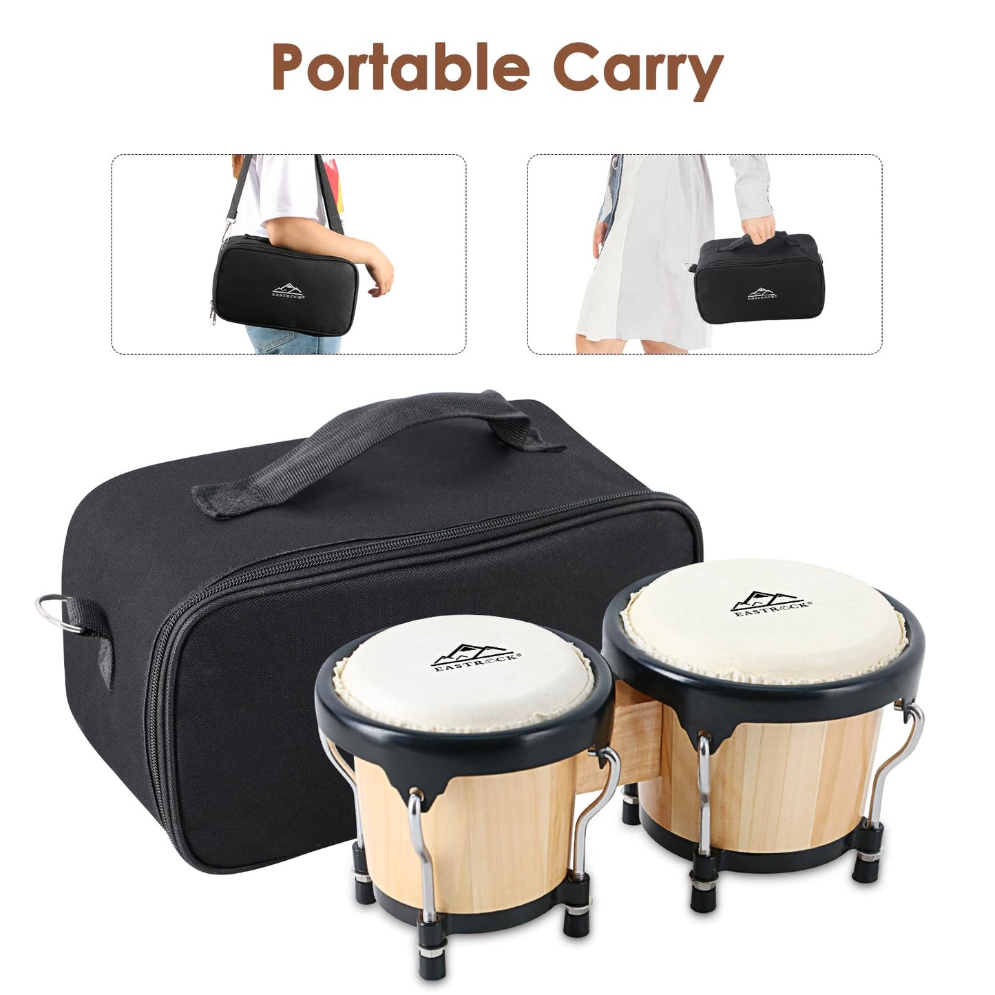 EastRock Bongo Drum 4” and 5” Set for Adults Beginners Professionals Tunable Wood and Metal Drum Percussion Instruments With Tuning Wrench