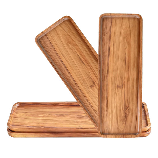 Handcrafted Acacia Wood Serving Tray 4 Pack– Multi-Functional Decorative & Candle Tray, Smooth Polished Surface with Raised Edges，Cheese Board for Food，Kitchen Organization,or Gift-11.4*4.1*0.59 in