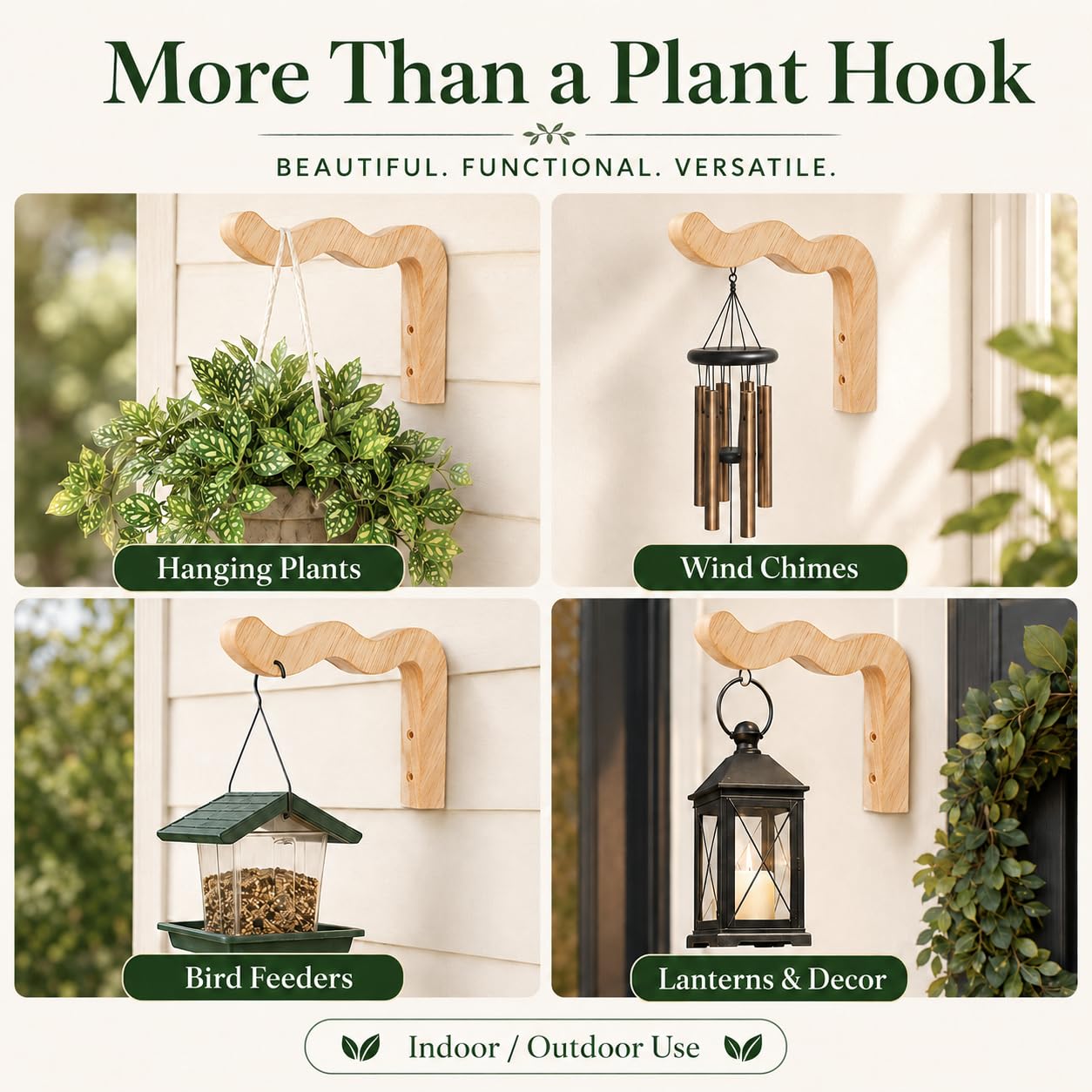 FGSAEOR Wavy Wooden Plant Hangers Wall Mount Hanging Plant Hooks 2 Pack