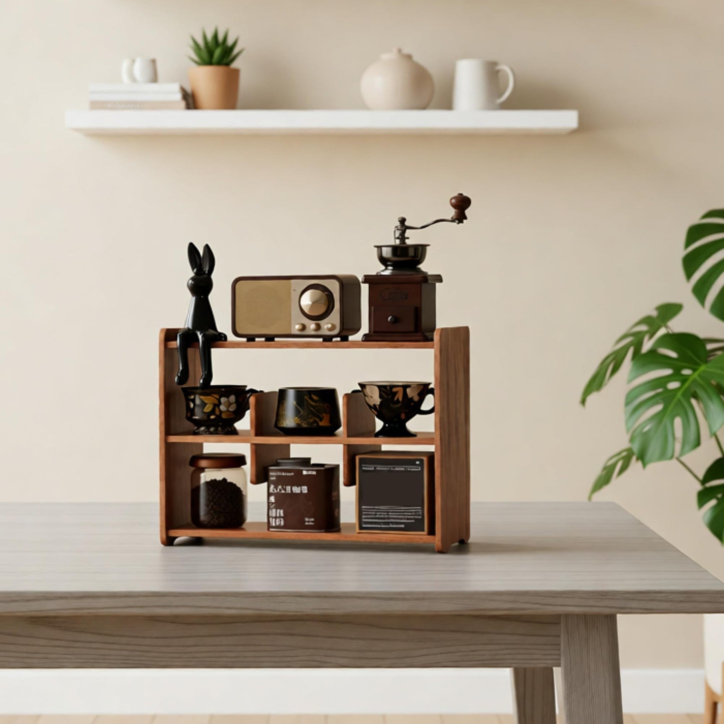 KAOTGOT Coffee Cup Holder for Countertop Walnut Wood Coffee Mugs Holder for Kitchen Mug Display Rack (3-Tier wood B)