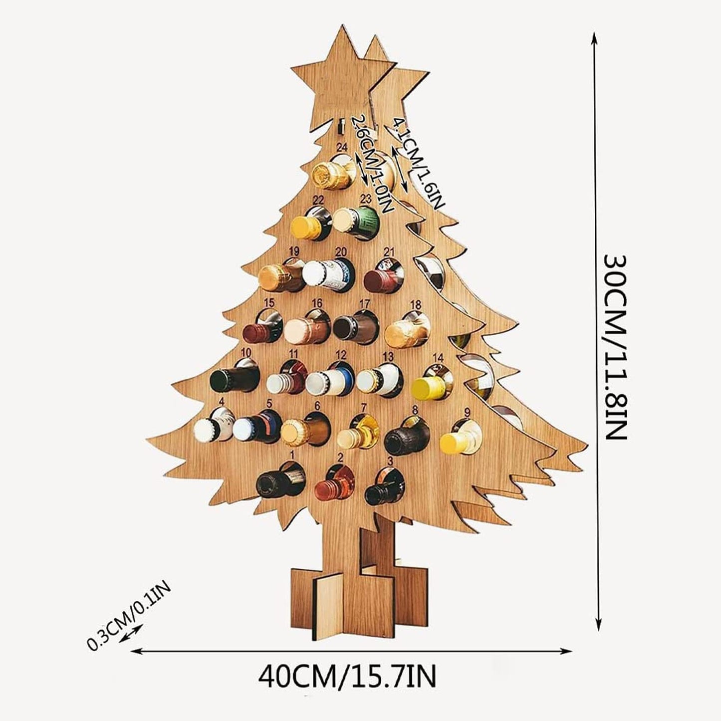 Christmas Countdown Wine Rack, Christmas Tree Wine Rack, Wooden Advent Calendar 24 Days Christmas Tree Wine Bottle Holder, Adult Christmas Tree Countdown Decorations(Tree-S)