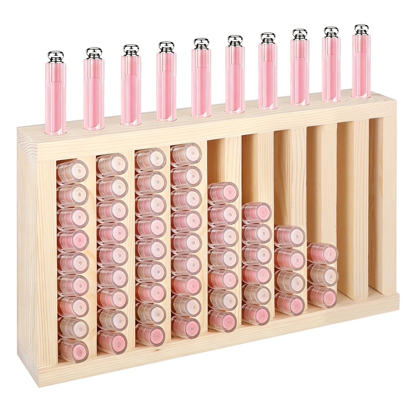 YEXEXINM 10 Slot Wooden Lipsticks Holder 0.7 Inch Lipstick Organizer for Selling, Lip Gloss Tube Display Rack Large Capacity for Craft Shows Market Booth Retail