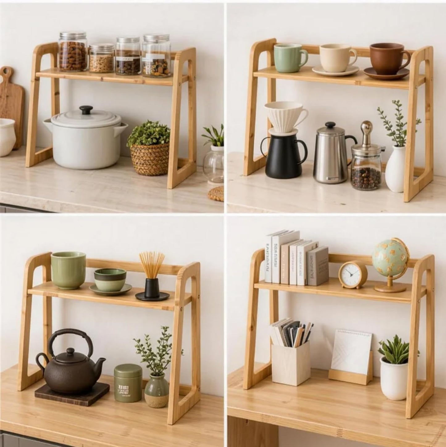 Ciuwuuhe 2-Tier Bamboo Matcha Station, Coffee Station Organizer, Open Counter Storage Shelf for Syrup Bottles and Coffee Essentials
