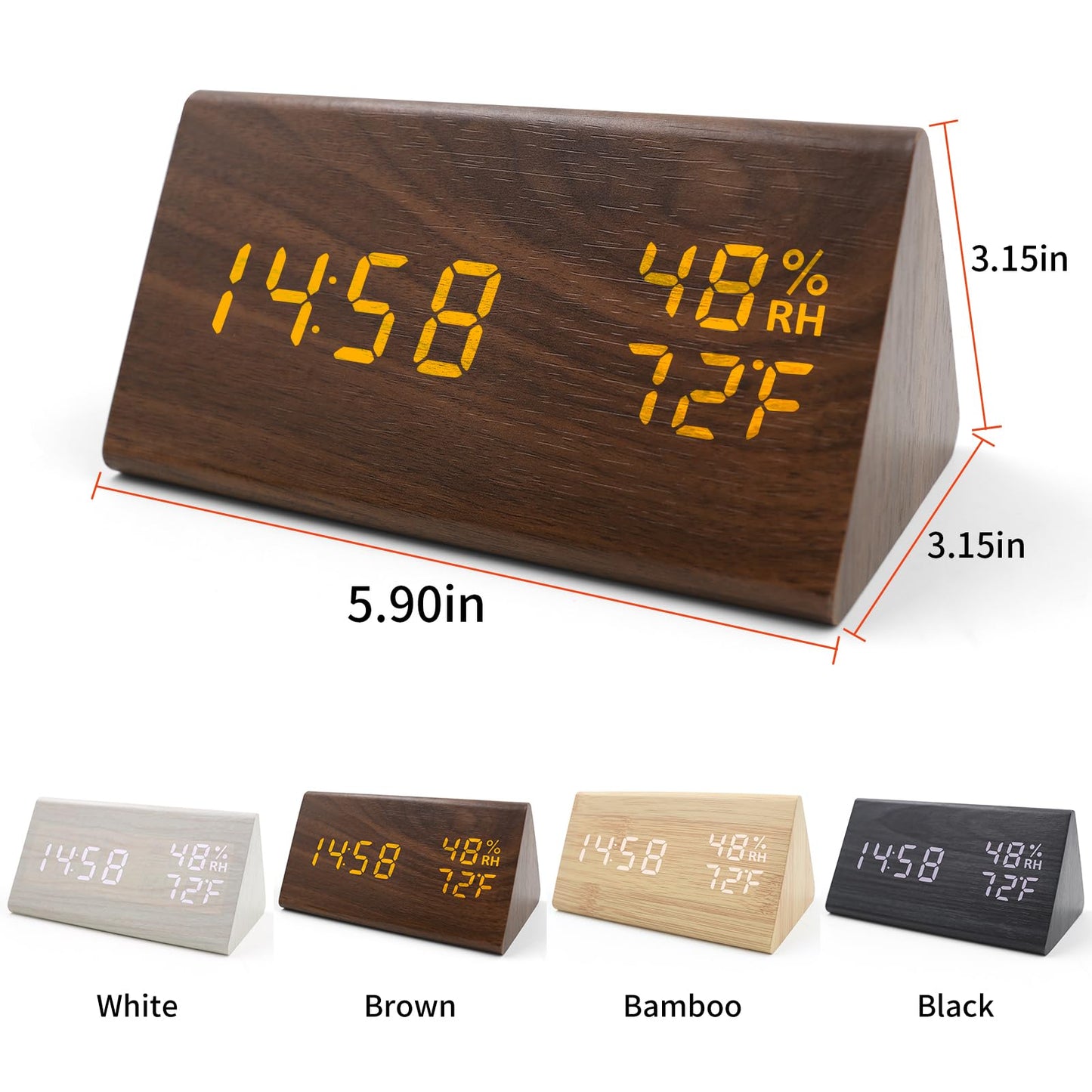 KESHIDE Wooden Digital Alarm Clocks for Bedrooms - Electric Desk Clock with Large Numbers, USB Port, Loud Alarm for Heavy Sleepers, Adjustable Volume, Dimmer, Snooze, DST, Wood Décor, Adapter Powered