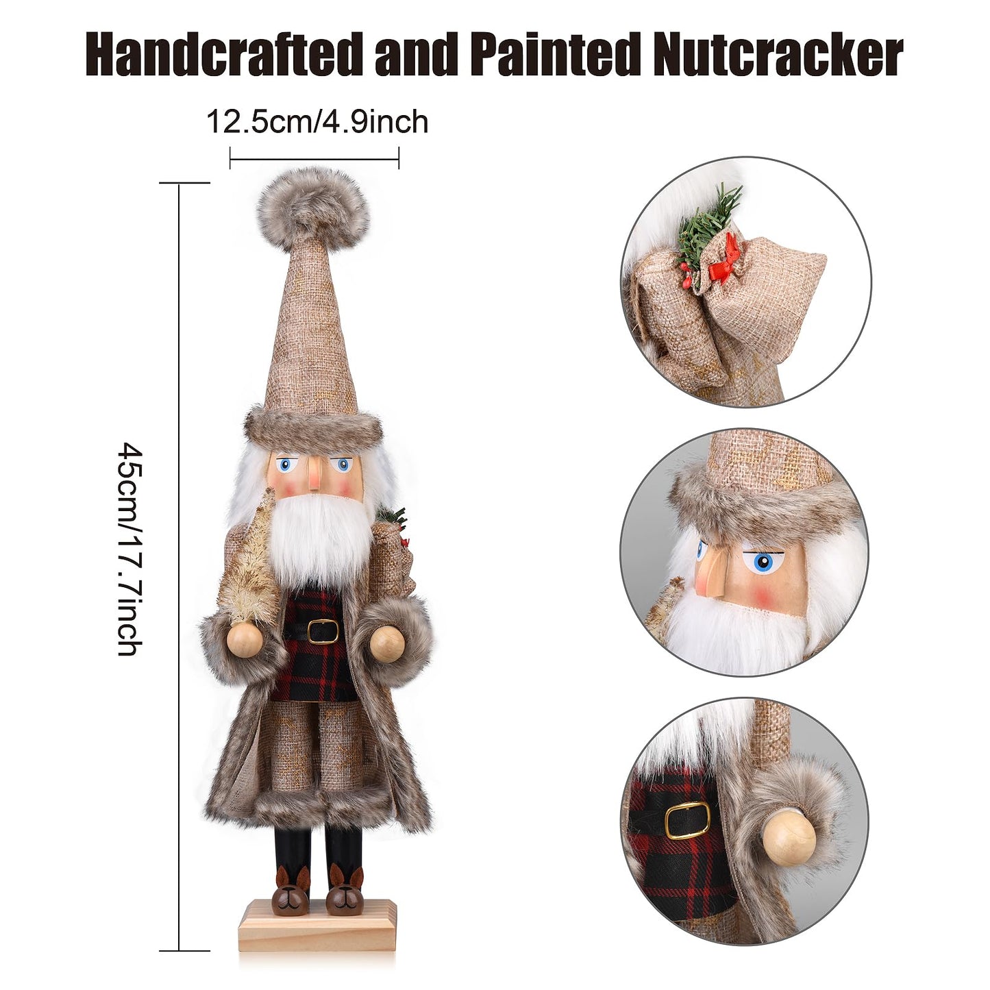 ArlinaL Santa Christmas Nutcracker Figures Decor 15 Inch, Wooden Xmas Nutcracker Santa Nutcracker Ornaments, Festive Christmas Decorations for Shelves and Tables
