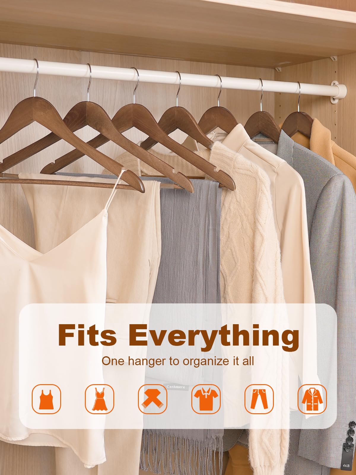 HOUSE DAY Walnut Wooden Hangers 30 Pack, Heavy Duty Wooden Coat Hanger for Closet, Solid Wood Hanger with Non Slip Pant Bar, Smooth Finish Wood Clothes Hangers for Shirts, Suits Jackets, Dress