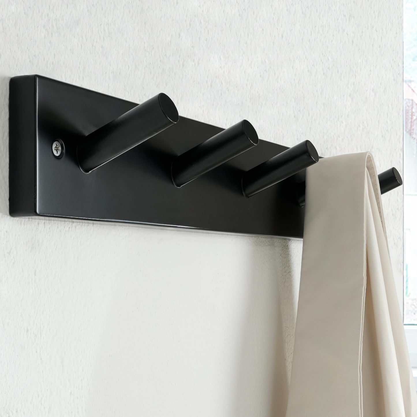 SKOLOO Wooden Wall Mounted Coat Rack,16'' Hole to Hole, 5 Pegs Bamboo Wall Hook for Hanging Clothes Robes Towels Hats,Black