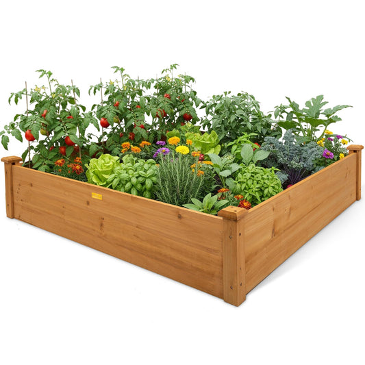Hollyone 4x4 Raised Garden Bed Wood Frame Planters Wooden Elevated Planting Planter Box for Outdoor Herb Vegetables Flowers Grass Lawn Yard Patio - Natural Brown 48" X 48" inches
