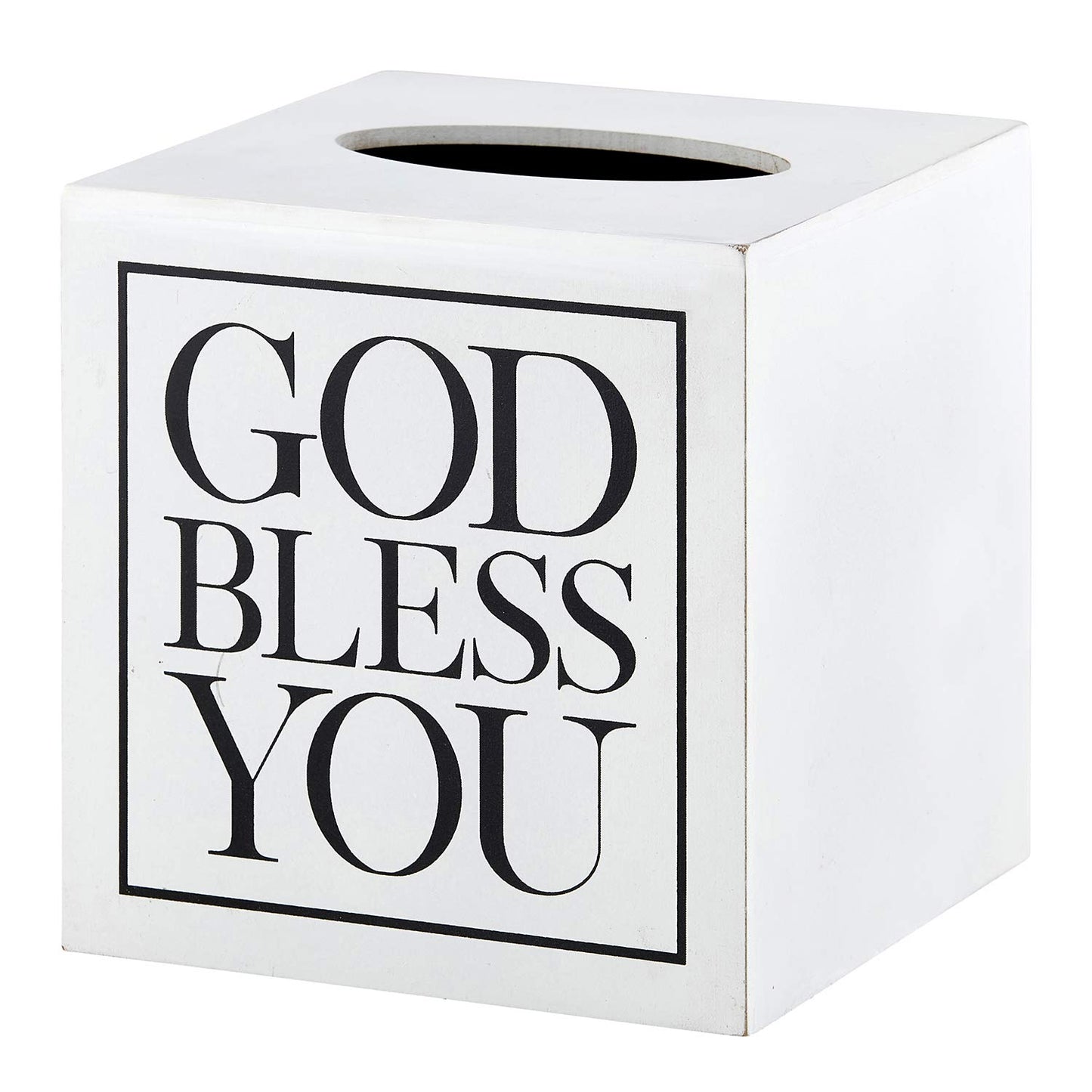 Creative Brands Faithworks - God Bless You Wooden Tissue Box Cover, Small, White