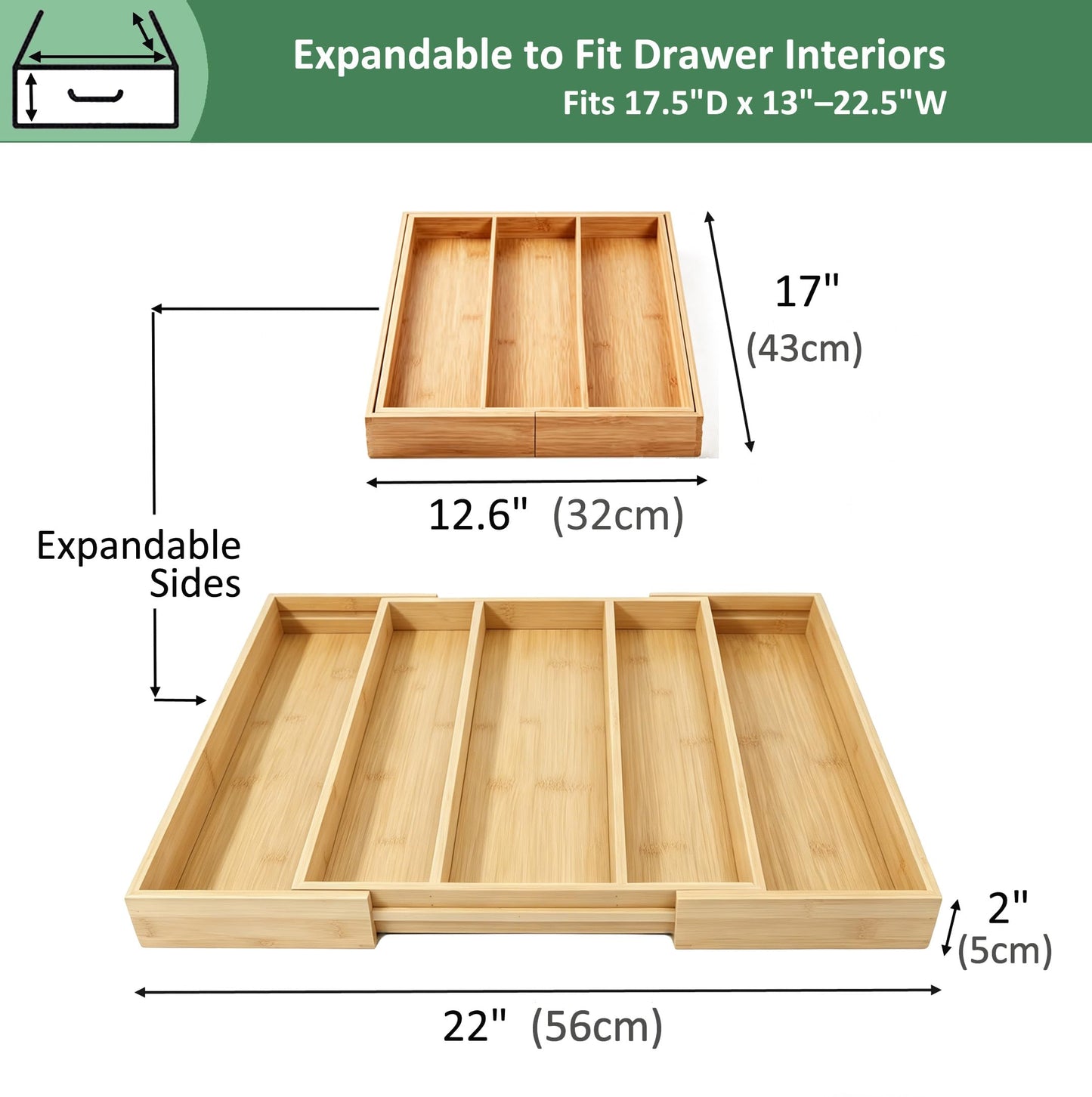 Utoplike Bamboo Expandable Kitchen Drawer Organizer, Adjustable Utensil Holder and Cutlery Tray Organiser, Drawer Divider for Silverware, Flatware, Knives in Kitchen, Bedroom, Living Room, 5 Slot