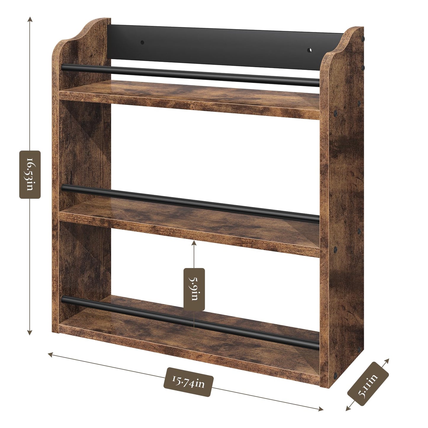 BCOZLUX Spice Rack Wall Mounted, Wood 3 Tier Spice Rack for Countertop, Vertical Spice Organizer for Spice Jars and Seasonings, Hanging Spice Shelf for Kitchen Cabinet, or Pantry, Rustic Brown