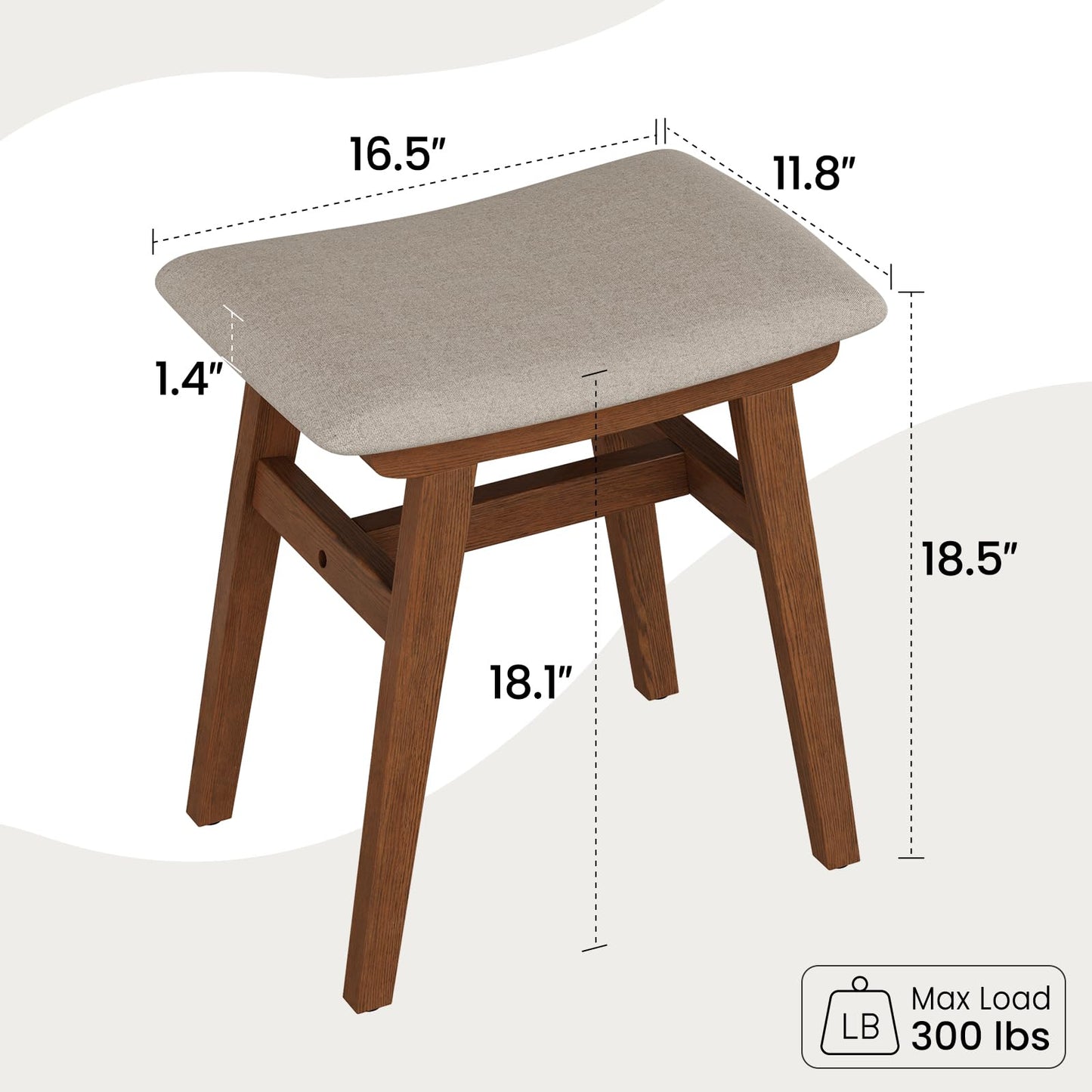 DONGMUWUJEE Solid Wood Small Vanity Stool Chair, Makeup Stools for Vanity Desk, Bathroom Vanity Chair, Padded Foot Stool for Living Room, Ottoman Foot Rest for Couch, Small Bench for Entryway, Walnut