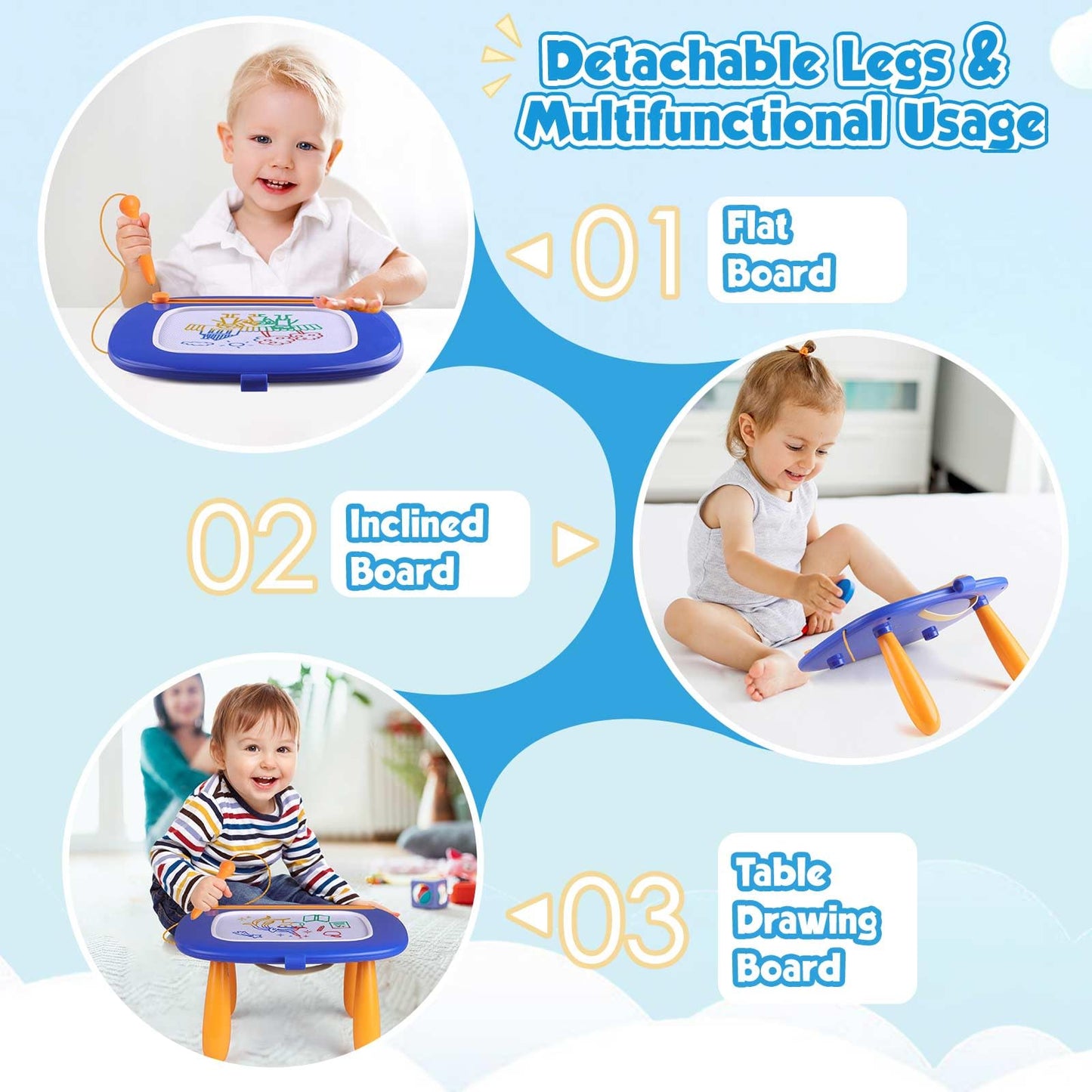 Smasiagon Toddler Toys Magnetic Drawing Board - Doodle Painting Board Pad Educational Learning Toys for 1 2 3 Year Old Boys Girls Christmas Birthday Gifts - Dark Blue