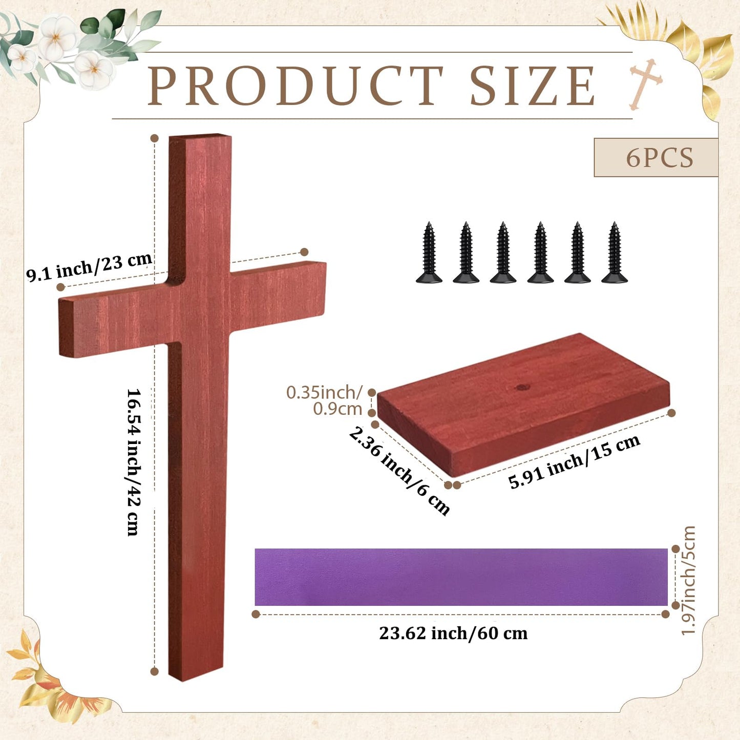 6 Pieces Wooden Cross Table Decoration Easter Wooden Cross Standing Tabletop Centerpieces Sign for Nativity Church Sunday School First Communion Baptism Decorations (Christian, 17 Inch)