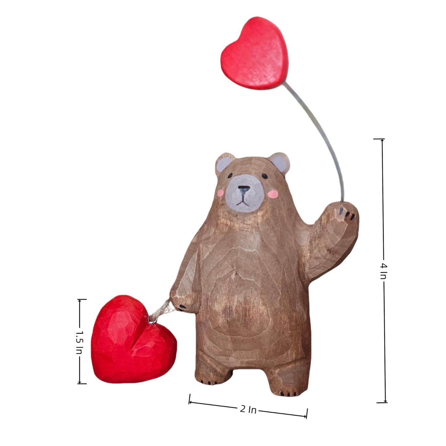 Hand Carved Wooden Bear Figurine with Red Heart - Cute 4 Inch Animal Statue for Rustic Home Decor - Romantic Valentine's Day, Anniversary, & Birthday Gift for Her, Him, or Couples - Gift Box Included