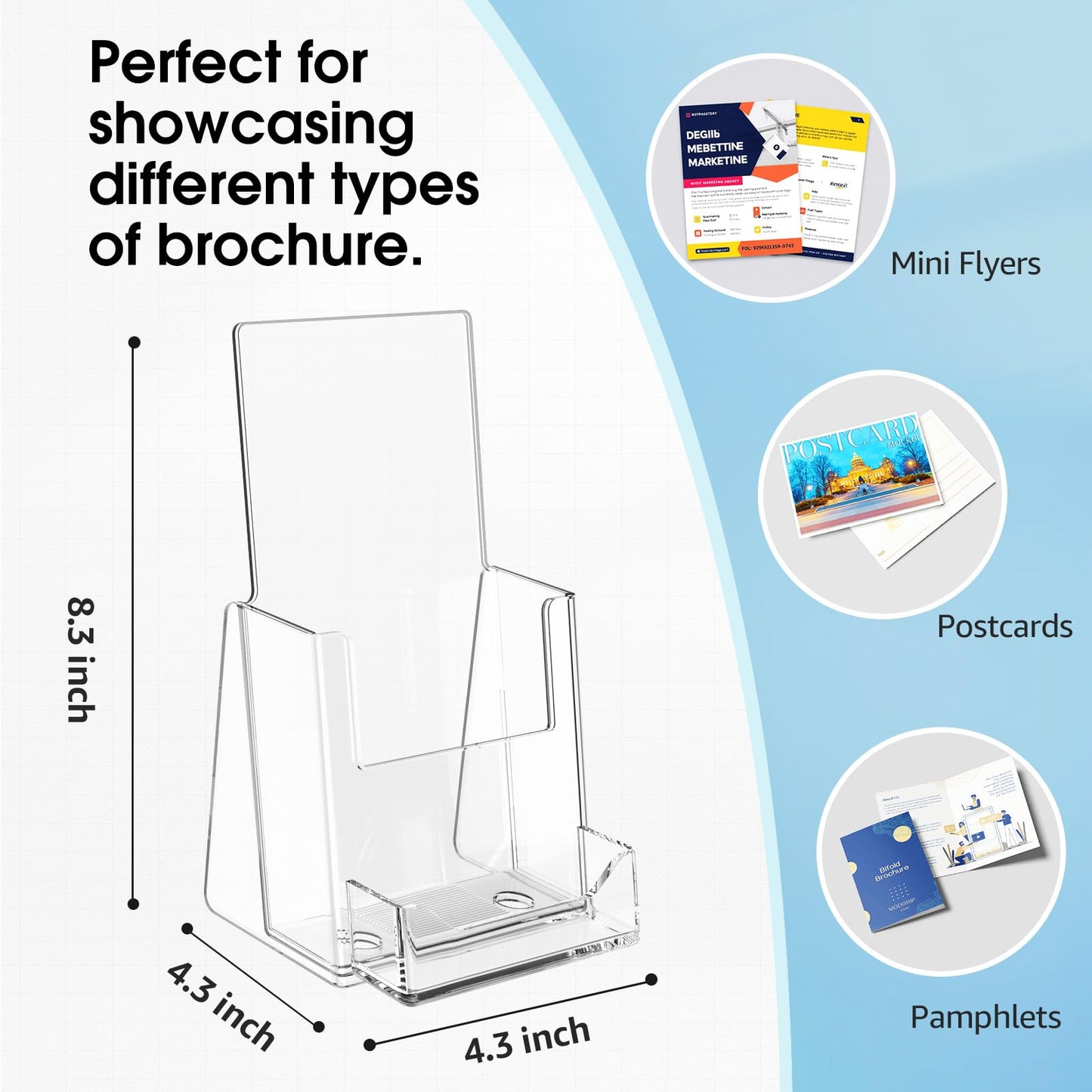 MaxGear Brochure Holder 4x9 inch with Business Card Organizer, Acrylic Literature Display Stand Clear Plastic Flyer Holder Wall Mount or Countertop Use for Pamphlets, Booklets, 6 Pack