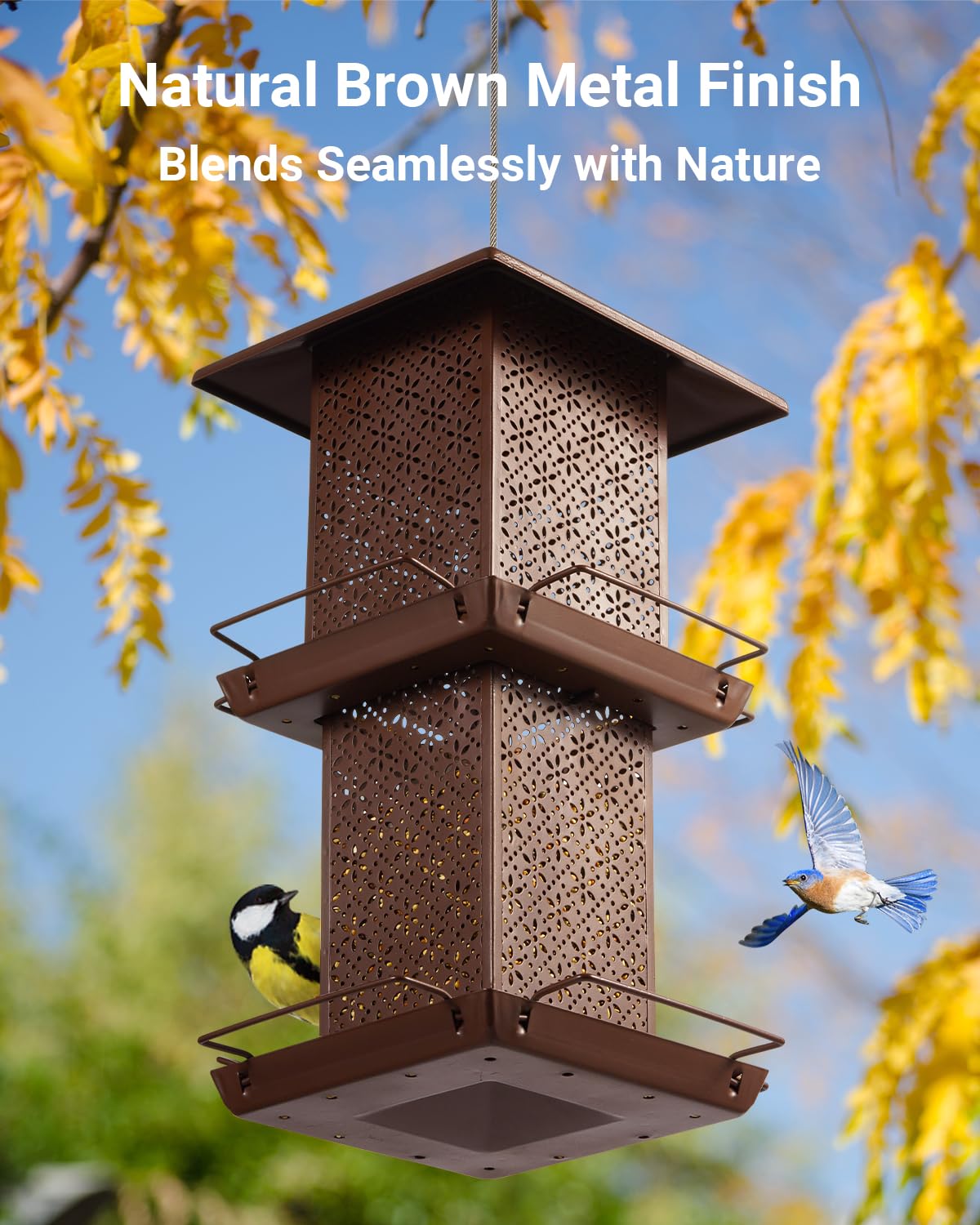 HouseSapp Bird Feeders for Outdoors Hanging - 6lb Large Capacity Metal Double Tier Bird Feeder,Chew-Proof, Weather and Water Resistant Wild Bird Feeders, Outside and Garden Decoration