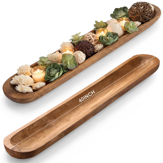 Sawysine 40 Inch Wooden Dough Bowl Decoration Vintage Hand Large Carved Rustic Long Wood Bread Dough Bowl for Living Room Home Dining Room Kitchen Decoration(Brown)