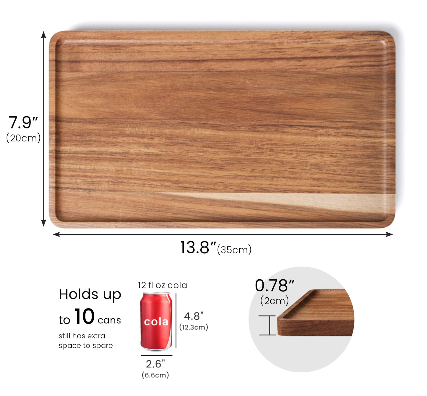 VERTORGAN 2 Pack Acacia Wood Serving Tray,13.8x7.9 Inch Decorative Trays Platter for Coffee Table,Living Room,Bar,Party,Mini Charcuterie Boards Cheese Board,Home Decor