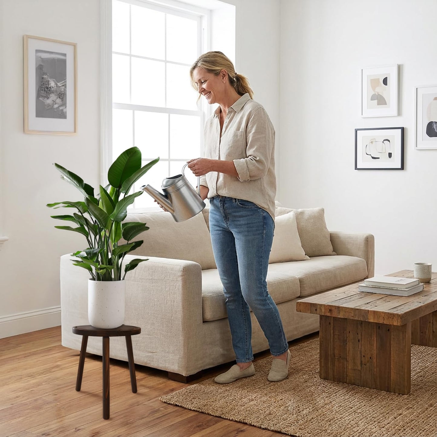 Amdermi 3 Pack Wood Plant Stands Indoor, Mid Century Modern Plant Stool for 6-12 Inch Pots, Tall Small Plant Stand Set for Living Room, Balcony, Office