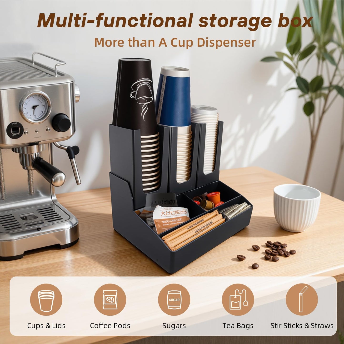 WELKOR Cup and Lid Holder,Coffee Station Organizer,for Countertop Sugar Packets, Tea Bags, Cup and Lid
