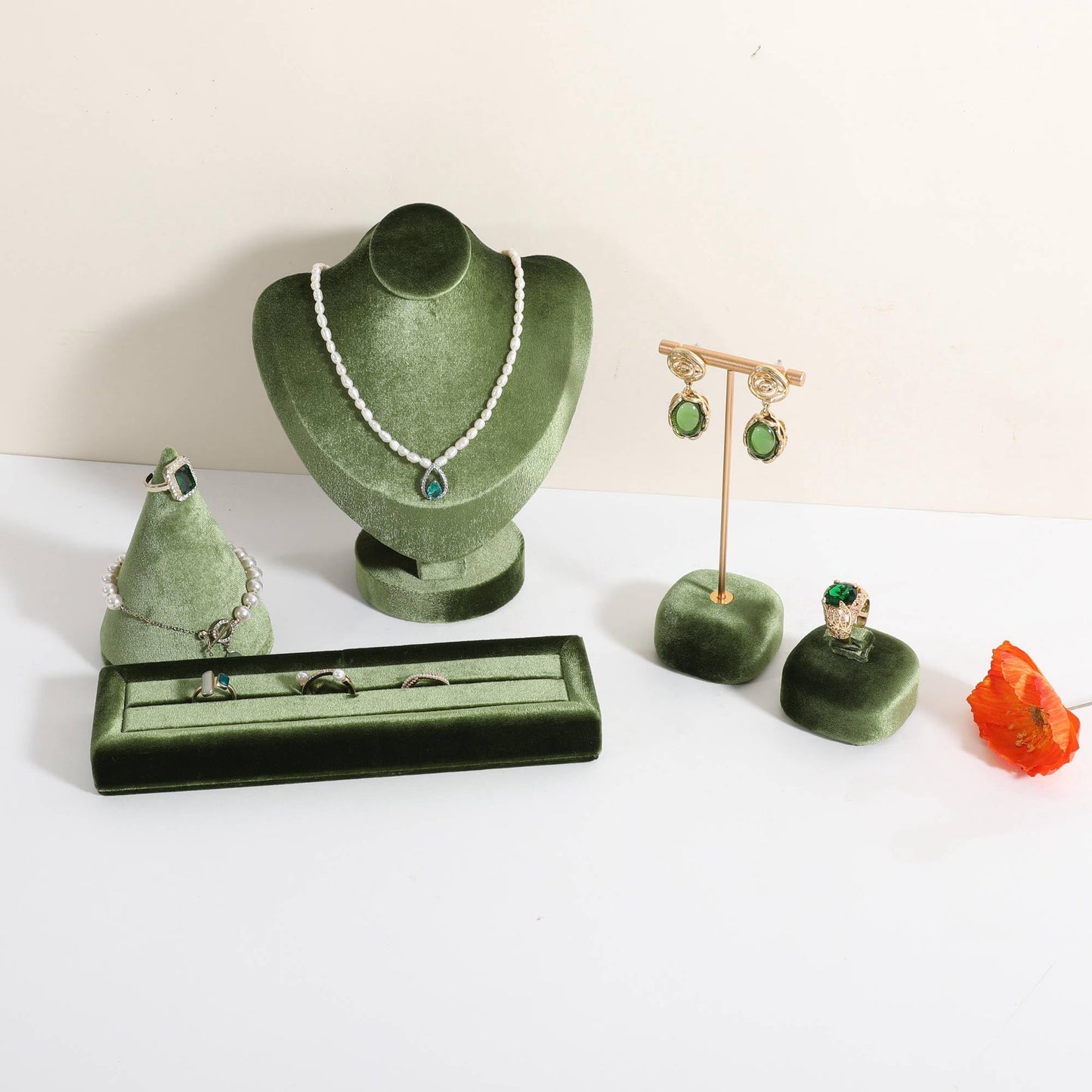 CHISTOR Velvet Earring T Bar Stand Jewelry Display, Earring Display Holder for Selling, Jewelry Storage Organizer【Green】