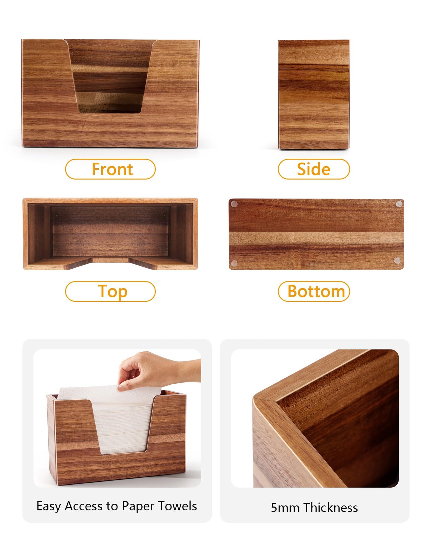 Wooden Paper Towel Holder, Napkin Holder for Bathroom Kitchen Countertop, C-Fold, Z-Fold, Trifold Hand Paper Towel Holder Dispenser