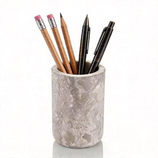 N NANSHOP Natural Marble Pen Holder, Handmade Pencil Cup for Office, Minimalist Desk Organizer for Stationery Storage, Elegant Desktop Accessory for Home Office Decor (NS043)