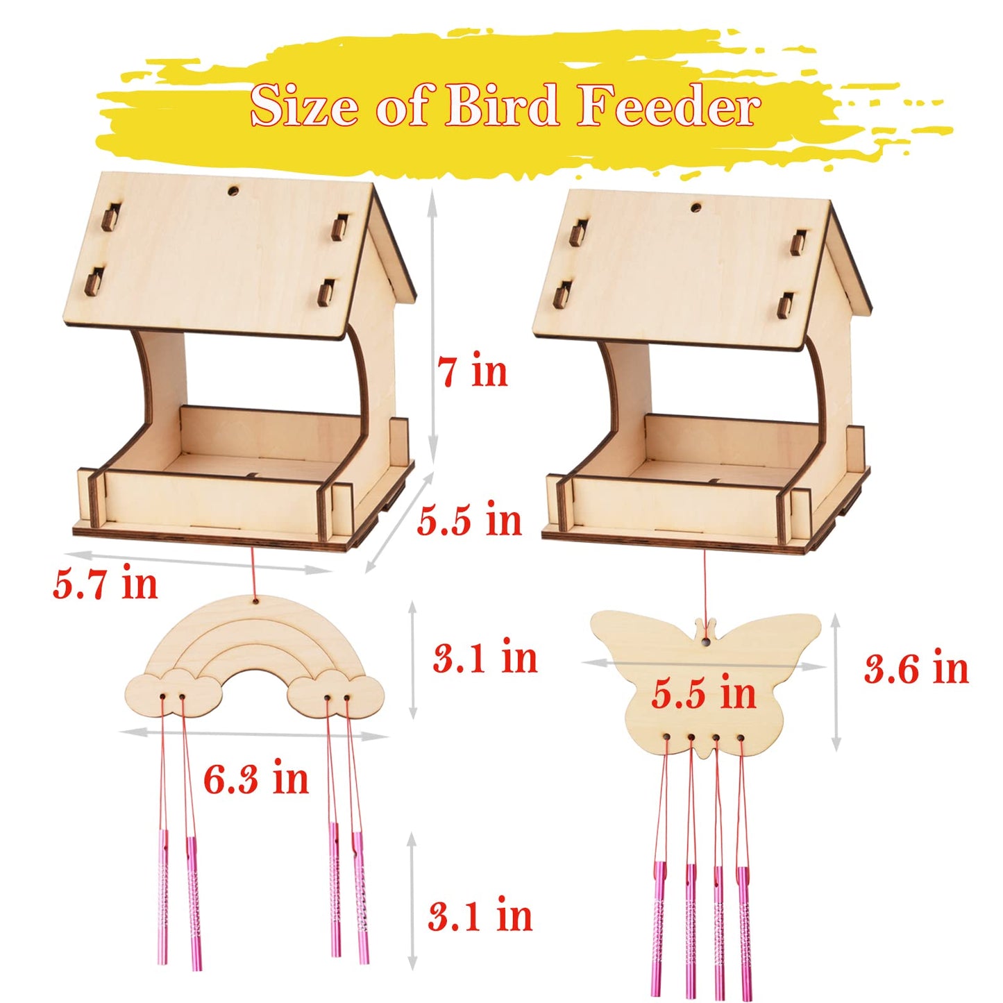 THWAS-LIGHT Wooden Arts and Crafts for Kids - 2 Pack Bird Feeder Wind Chime DIY Kids Crafts - Build and Paint Educational Fun Art Activities Gifts Outside Toys for Boys Girls Ages 3-5 8-12 6-8
