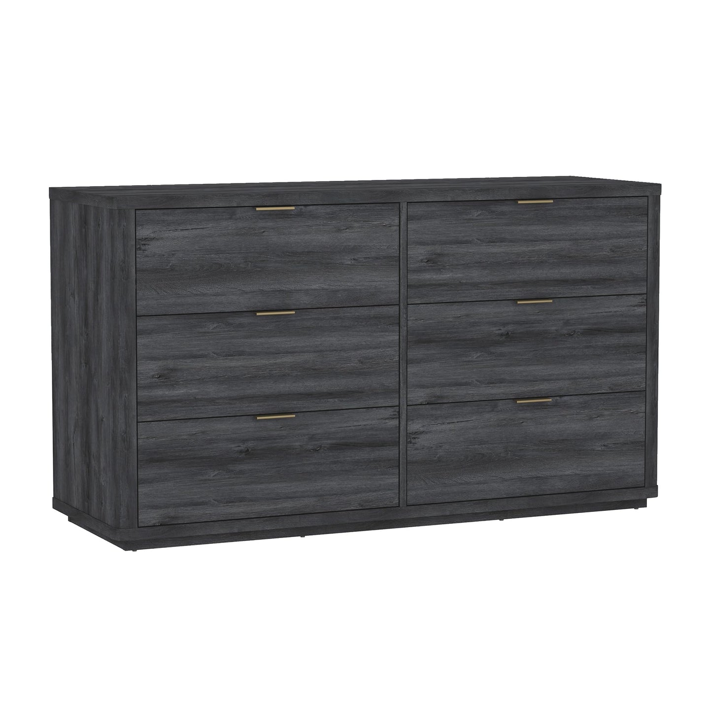 Manhattan Comfort Evelyn 60" Wide Modern Wood Dresser with 6 Drawers, Premium Storage Drawers with Rounded Edges and Brushed Gold Handles, Versatile Home Furniture, Charcoal Gray