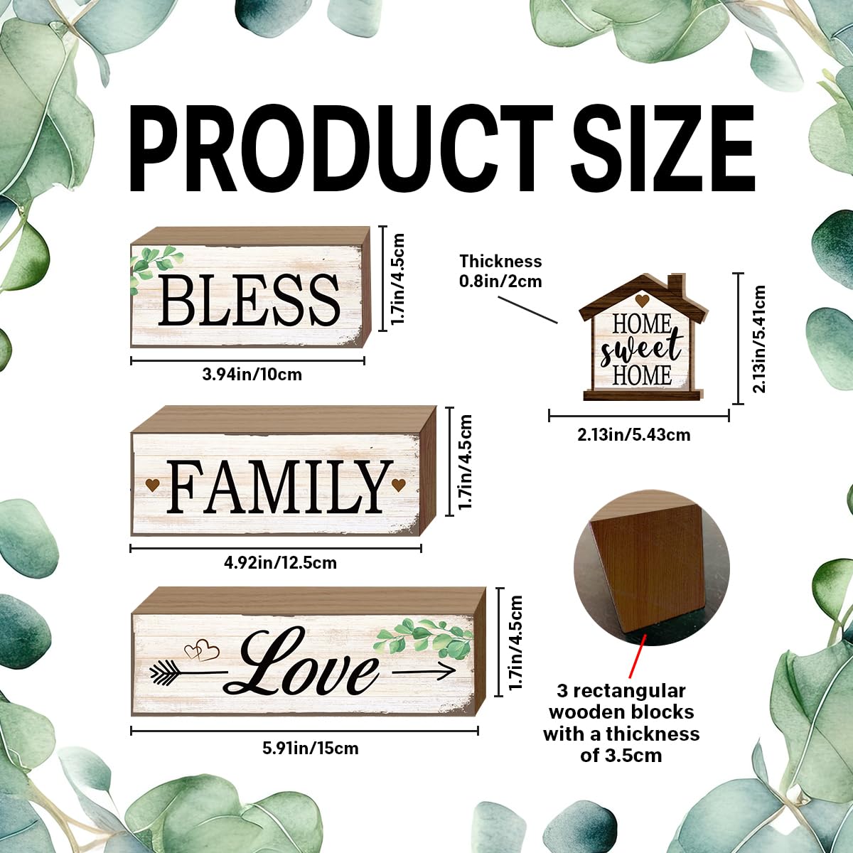 4 Pcs Sweet Home Table Decoration,Bless Family Love Wooden Block Signs,Farmhouse Table Centerpiece for Living Room Entryway Table Mantel Kitchen Counter Decor