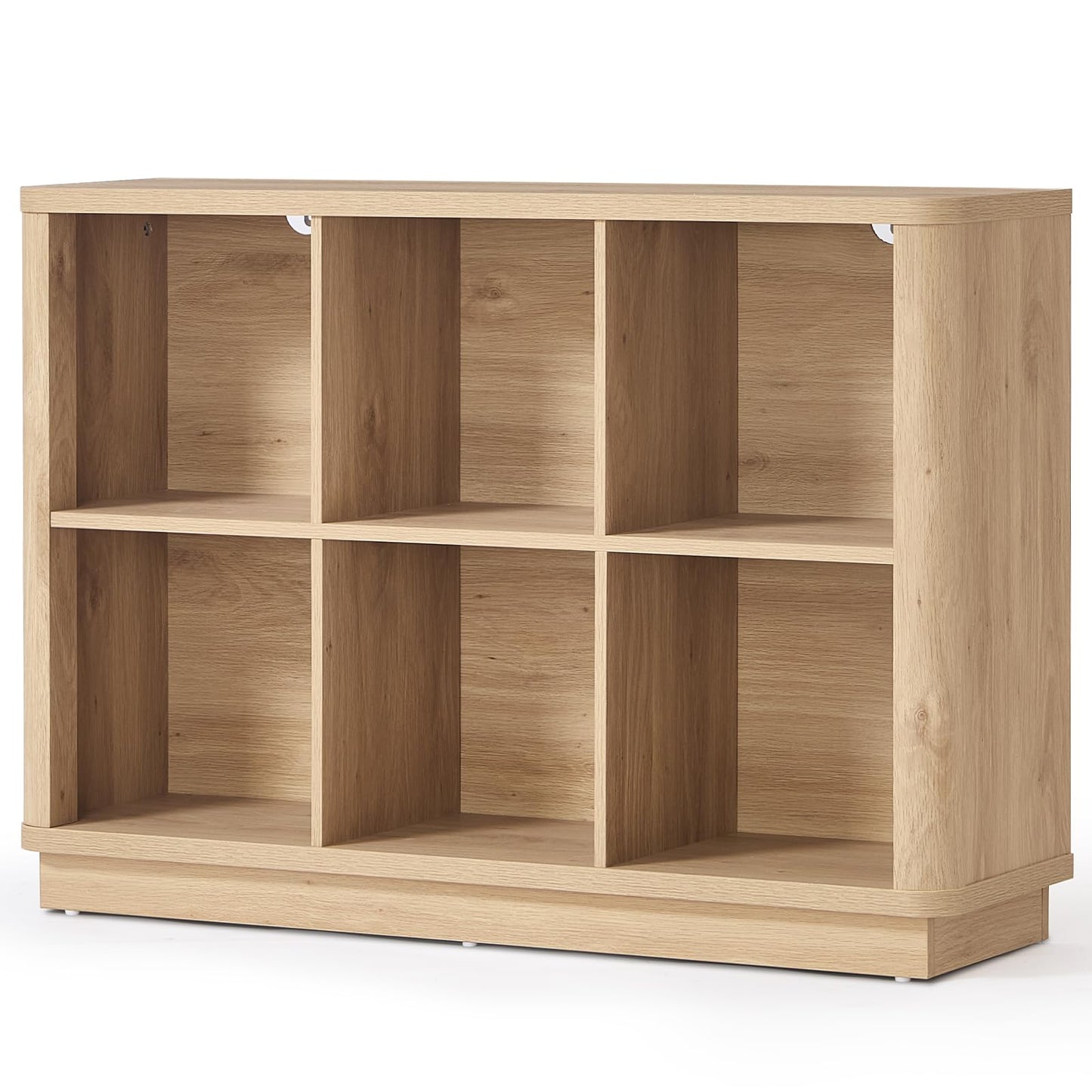 Joaxswe 6 Cube Storage Book Shelf, 40" Wide Low Horizontal Bookcase with Curved Edge, Floor Standing 2-Tier Wooden Bookshelf with Base, Modern Short Book Case for Bedroom, Study, Entryway, Natural Oak
