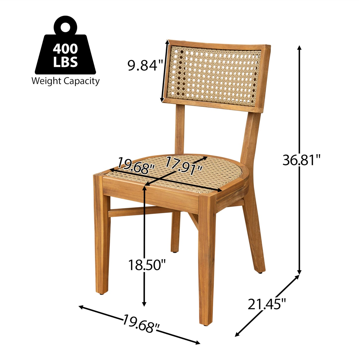 Christopher Knight Home Neeko Acacia Wood Patio Dining Chairs Set of 2, Wooden Outdoor Kitchen Side Chair, Wicker Garden Chair Set for Dining Table, Patio Furniture Extra Seat, Light Brown + Teak