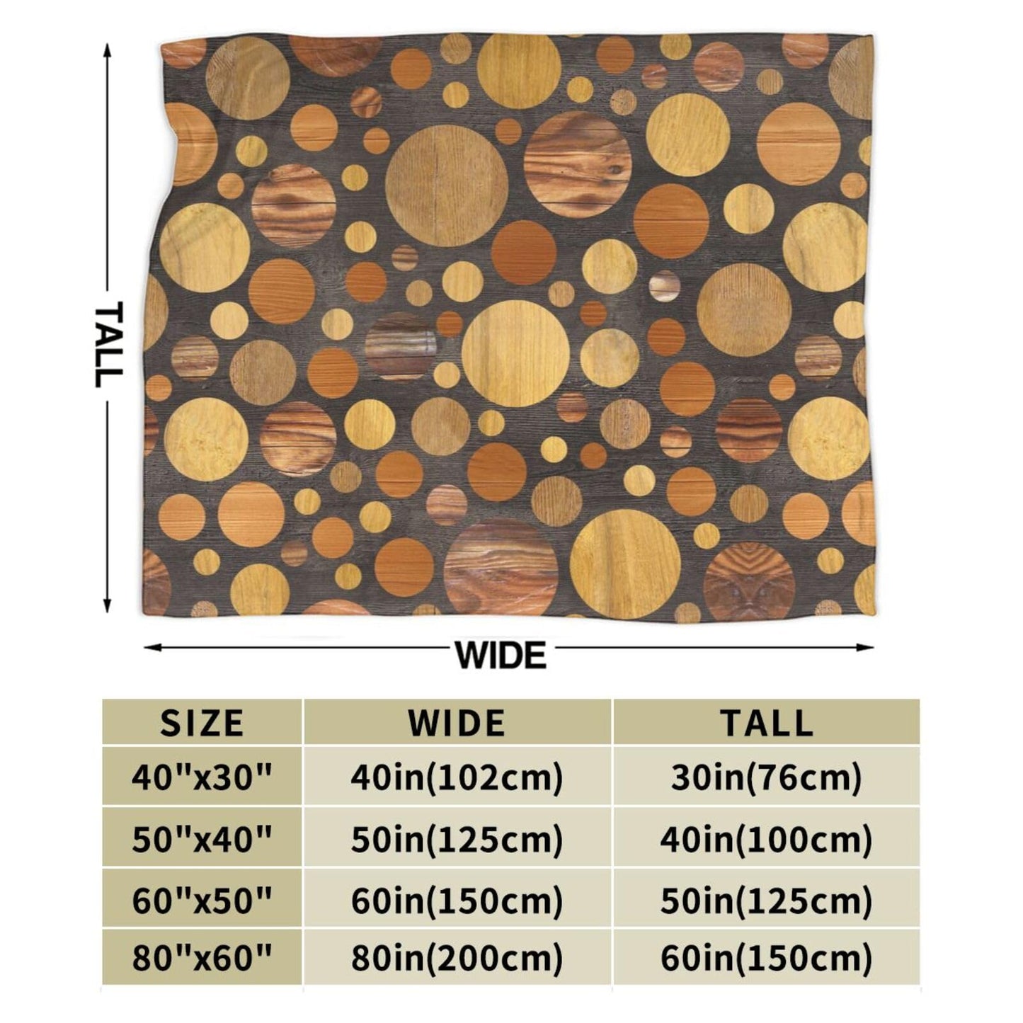Abstract Circular Pattern Wooden Texture Reversible Flannel Throw Blanket- Ultra Soft Lightweight for Bed, Sofa, Travel & Camping 60"X50" Inch