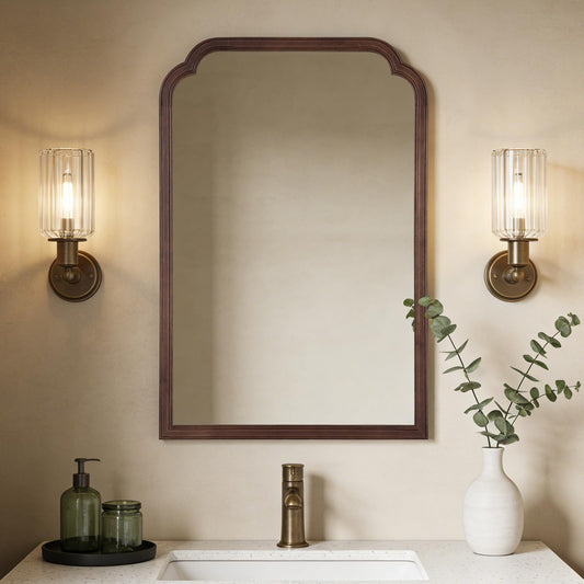 WallBeyond Wooden Framed Wall Mirror, Natural Wood Bathroom Vanity Mirror for Entryway, Living Room or Bedroom Home Decor Vertical or Horizontal Hanging [24" x 36" Walnut Color]