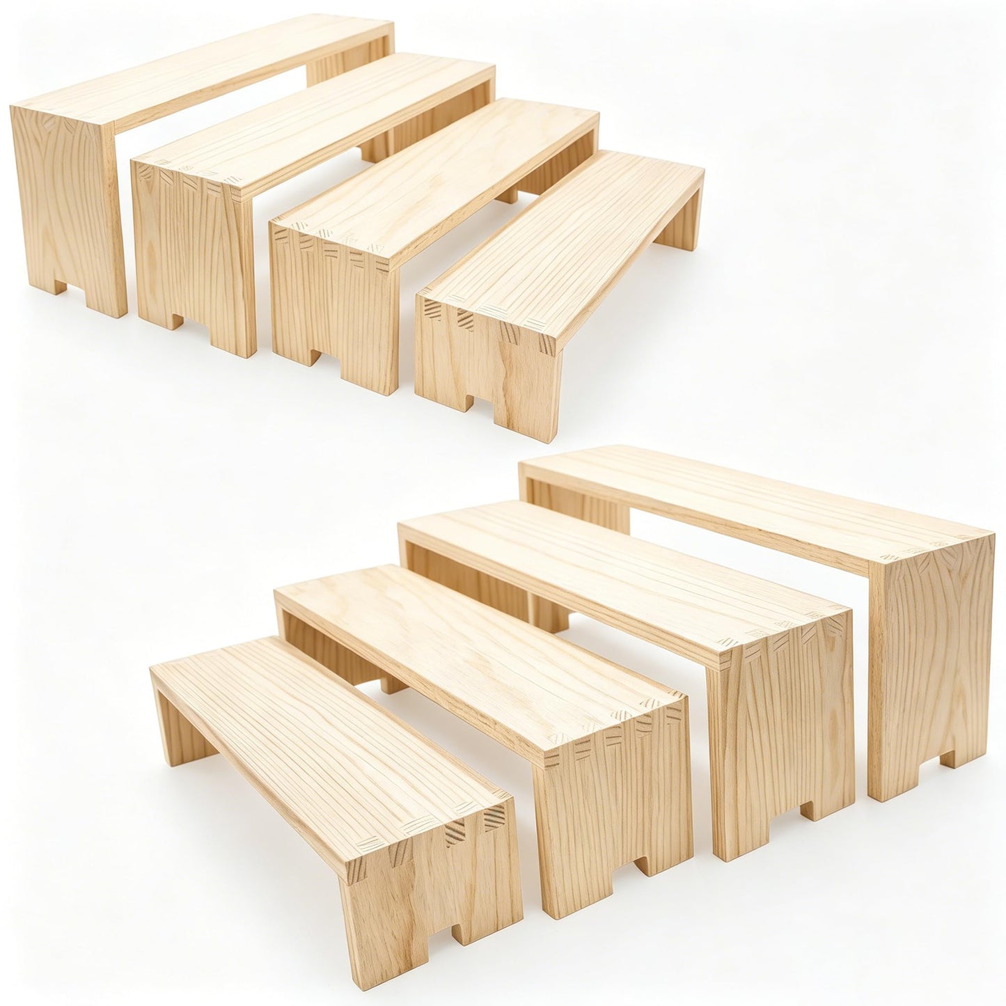 Yikaroeli 2 Set Large Wood Display Risers Display Stands Wooden Cupcake Stand Dessert Food Buffet Risers for Vendor Events 4 Tiered 8Pcs Table Sets Cake for Display