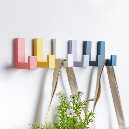 Teenyyou 6 Pack Cute Kids Coat Wall Hooks Wooden Adhesive Decorative Colorful Wall Mounted Hangers Backpack Hooks for Hanging Keys Towel Clothes Bathroom Organization (Colorful,6 Pcs)