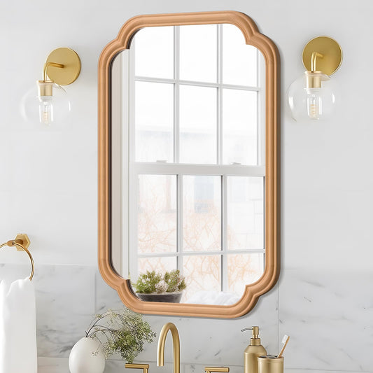 Ferytange Wood Mirror for Bathroom, 20" x 30" Rectangular Wall Mirror for Bathroom Vanity with Wooden Frame Farmhouse Rounded Corner Wall Mirror Decor (Horizontal/Vertical)