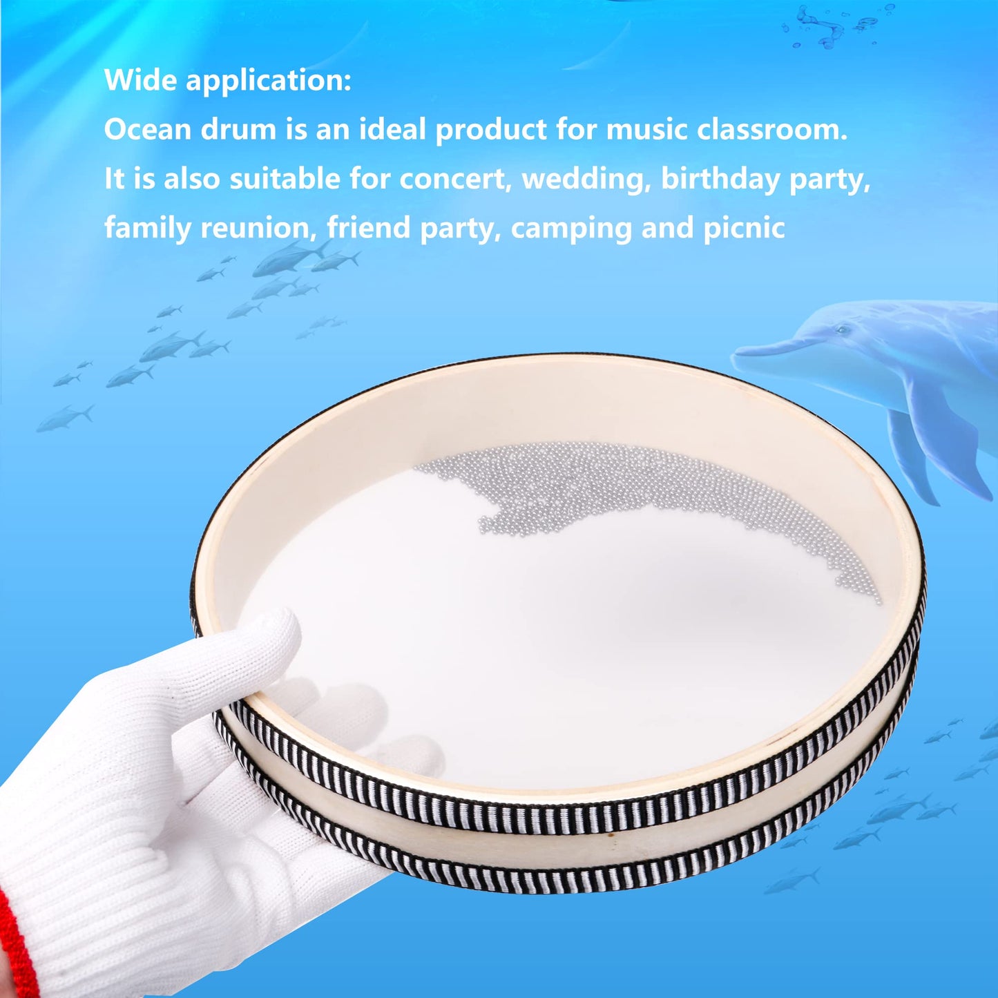 Yibuy Wave Bead Ocean Drum Musical Instrument Hand Percussion 10 inch for Stress Relief Sound Healing Instruments