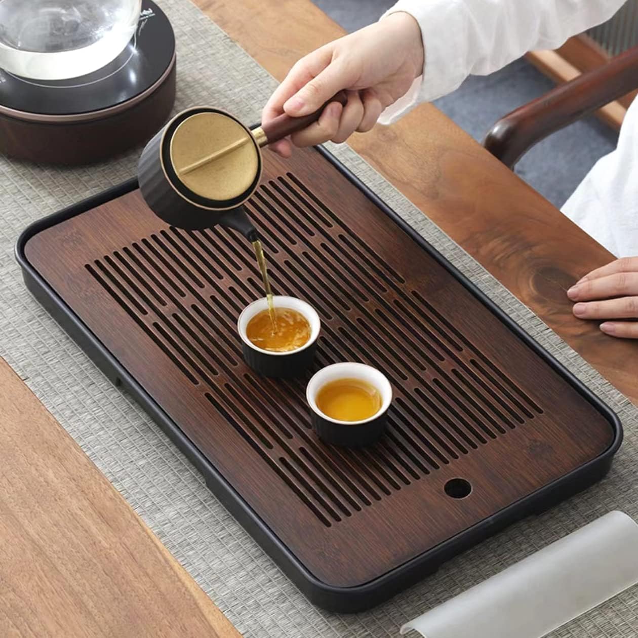 Large 17 Inch Bamboo Chinese Gongfu Tea Tray Table Box with Water Storage for Kungfu Kung fu Tea Set